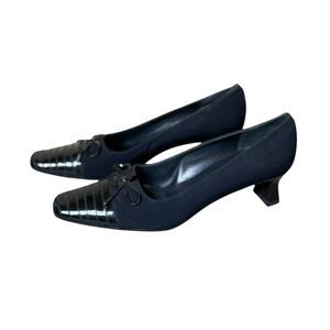 Vaneli Womens Navy Blue Fabric & Patent Leather Bow & Toe Size 8.5N Office Work